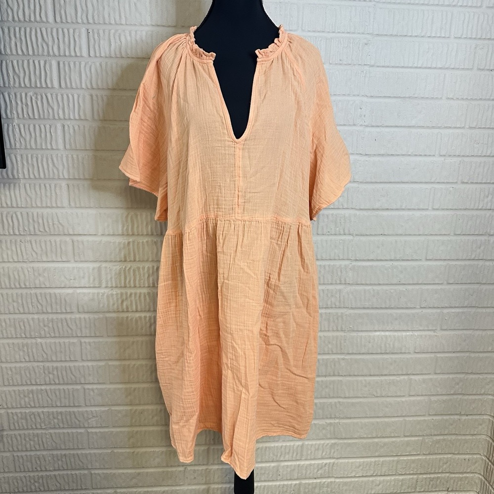 NW Old Navy Split Neck Crinkle Gauze Mini Swing Dress Sz XL Blossom Petal Cotton